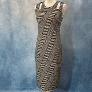 💍2for$50💍 Carmen Marc Valvo Black & White Plaid Midi Dress Sleeveless W/ Cutouts